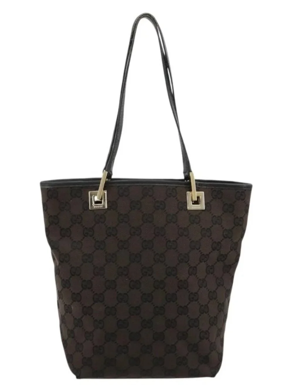 GUCCI GG Canvas Hand Bag Black Gold 002 1099 Auth ka4695